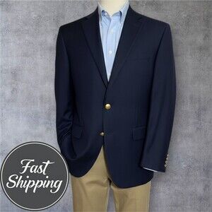 CHAPS Men’s Navy Blazer 42R 100% Wool Sport Coat Two Button Jacket Classic fit